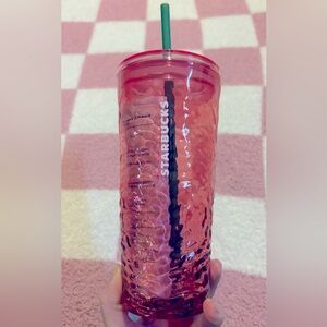 Starbucks Textured Rose Gold Glass Texture Tumbler with Leaf Lid